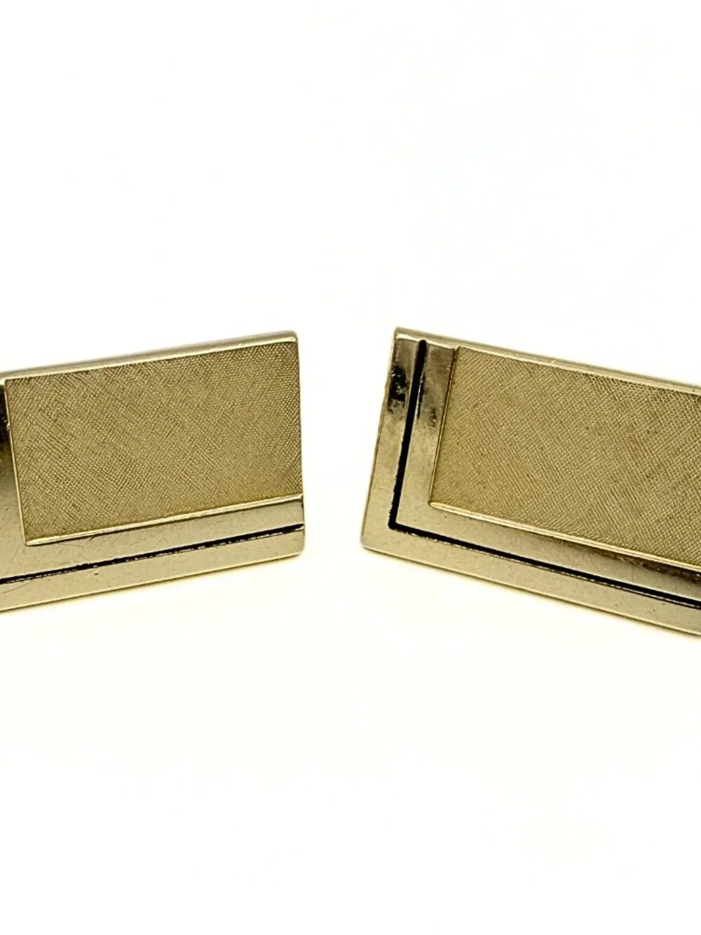 Swank Signed MCM Art Deco Rectangular Textured Gold Plate Architectural Cufflink